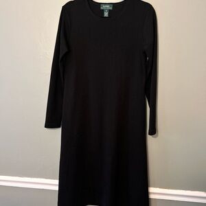 Ralph Lauren Black Long Sleeve Dress 100% Wool Medium Vintage Minimalist Classic
